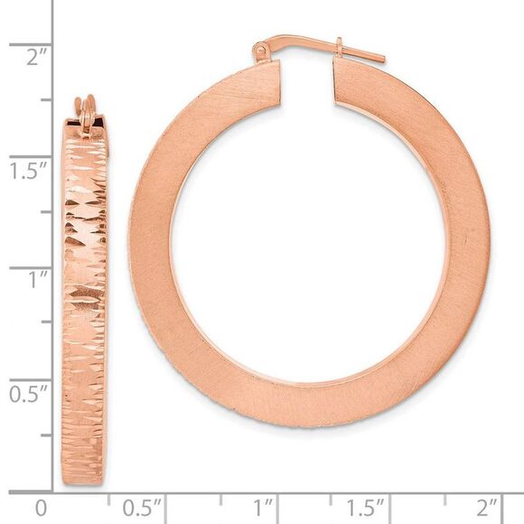 Rose Gold Tone Plated Silver Brushed & Diamond Cut Round Hoops, 4x45mm - Picture 3 of 4